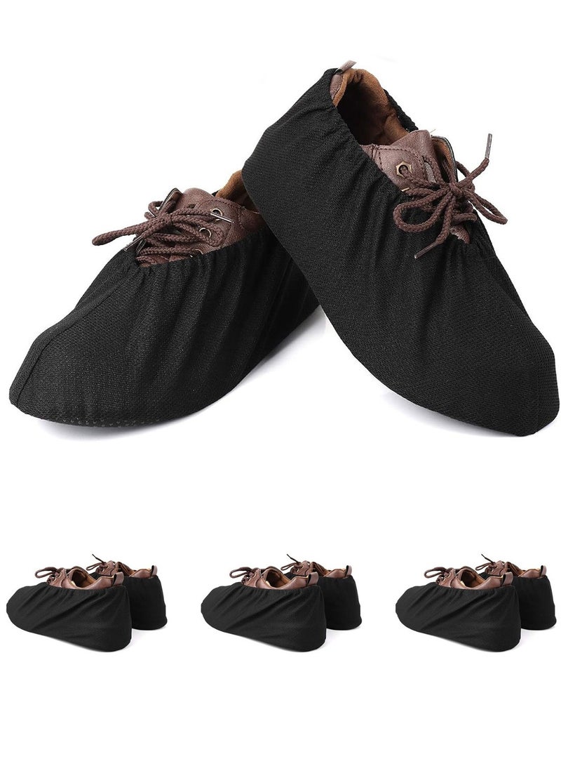 3 Pairs Reusable Filmy Mesh Non-Slip Washable Shoe Covers, Breathable Fabric, One Size Fit, Quiet Sole, Lightweight Indoor Shoe Protectors – Black - Image 1